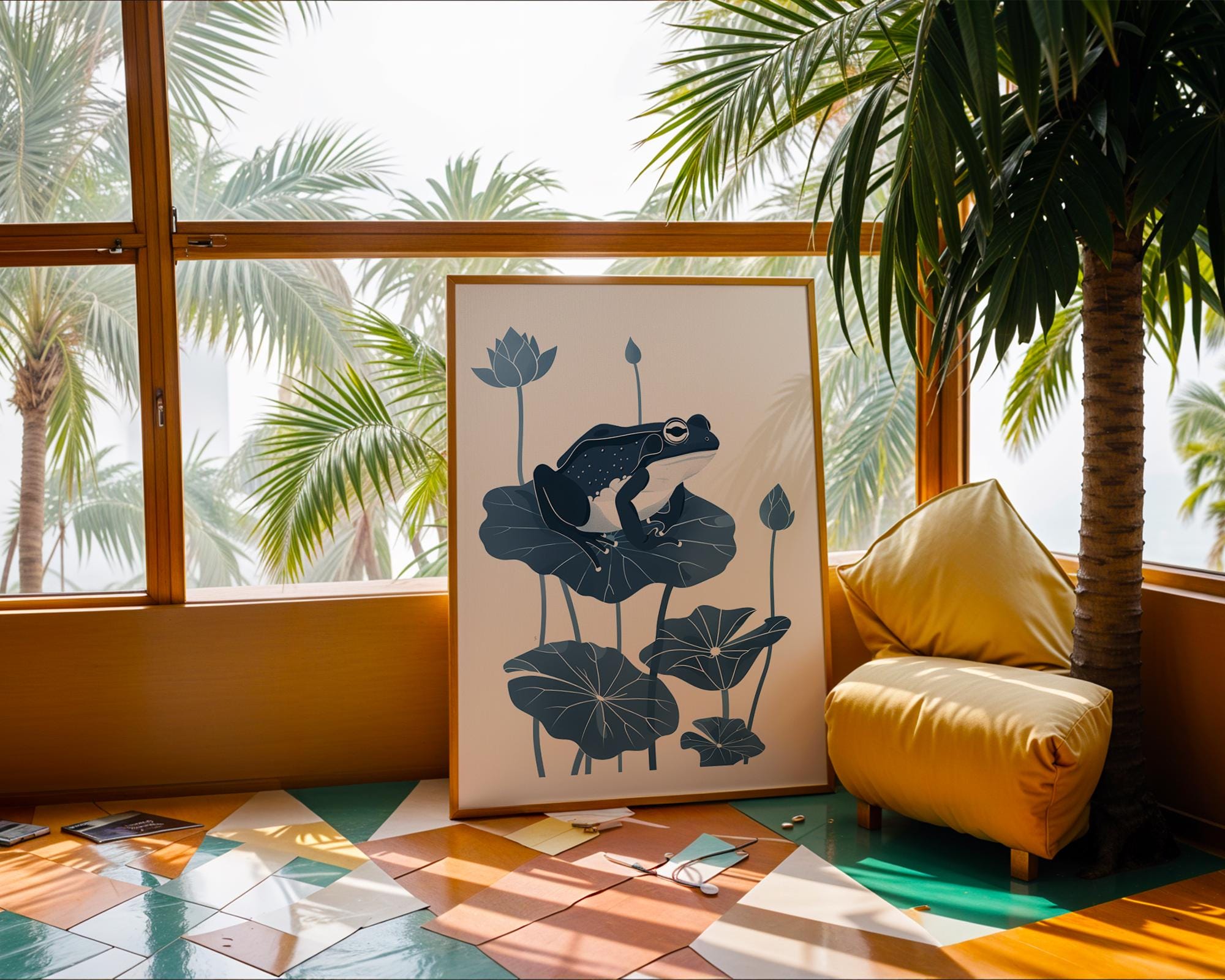 Frog on Lily Pad Art Print, Botanical Nature Decor wall art print, modern home decor, unframed artwork by Nomad & Nest