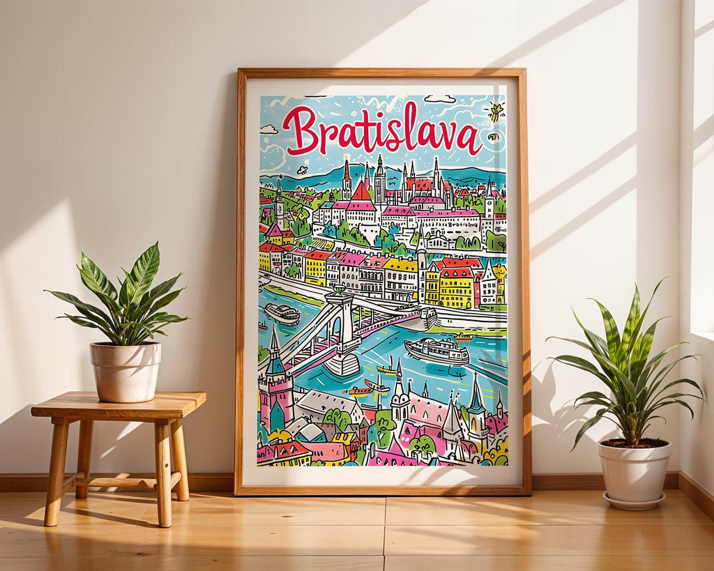 Bratislava Slovakia Travel Poster | Colorful European City Illustration wall art print, modern home decor, unframed artwork by Nomad & Nest