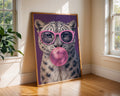 Colourful Prints | Snow Leopard Bubblegum Print | Funky Animal Art wall art print, modern home decor, unframed artwork by Nomad & Nest