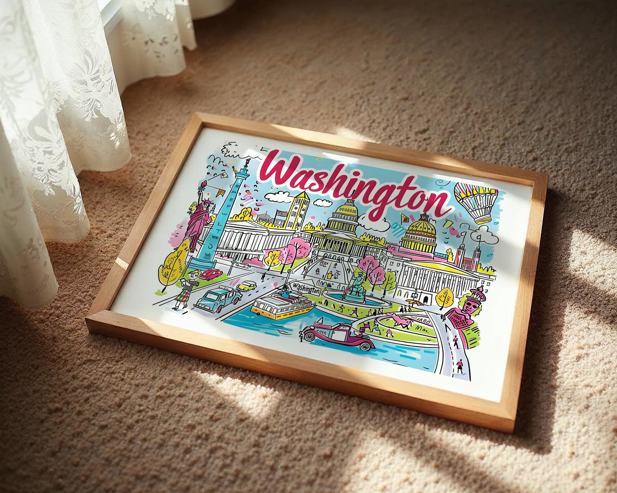 Washington D.C. Cityscape Poster | Colorful Travel Art Print wall art print, modern home decor, unframed artwork by Nomad & Nest