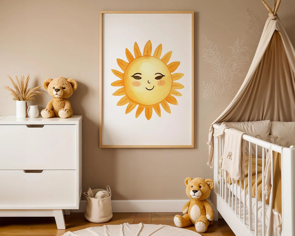 Playroom Ideas | Smiling Sun Nursery Wall Art Happy Baby Room Print wall art print, modern home decor, unframed artwork by Nomad & Nest