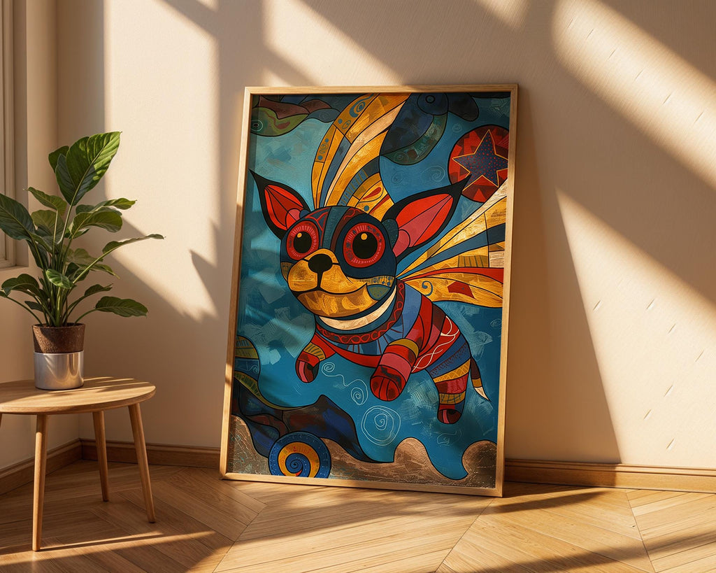 Abstract Chihuahua Print | Colourful Geometric Dog Art, Kids Room Decor wall art print, modern home decor, unframed artwork by Nomad & Nest