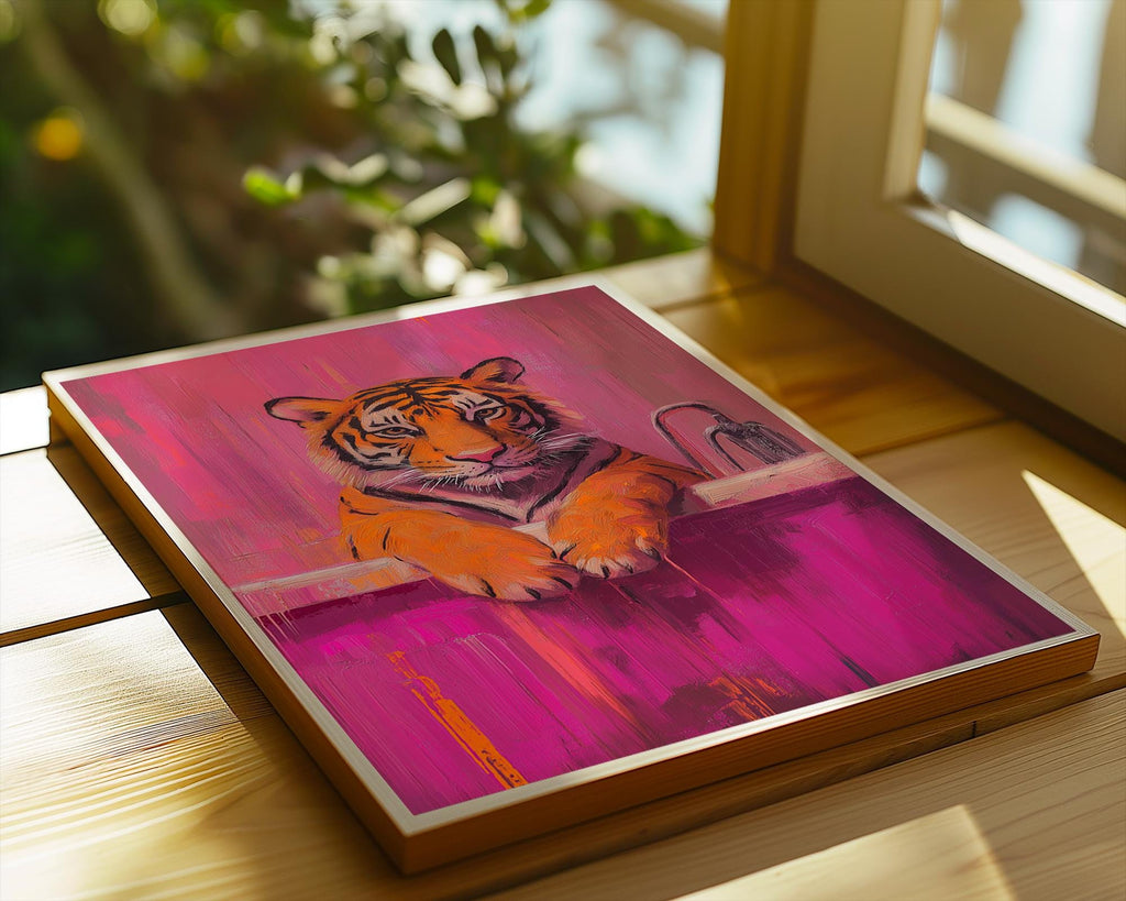 Tiger in Bathtub Print | Modern Maximalist Bathroom Wall Art wall art print, modern home decor, unframed artwork by Nomad & Nest