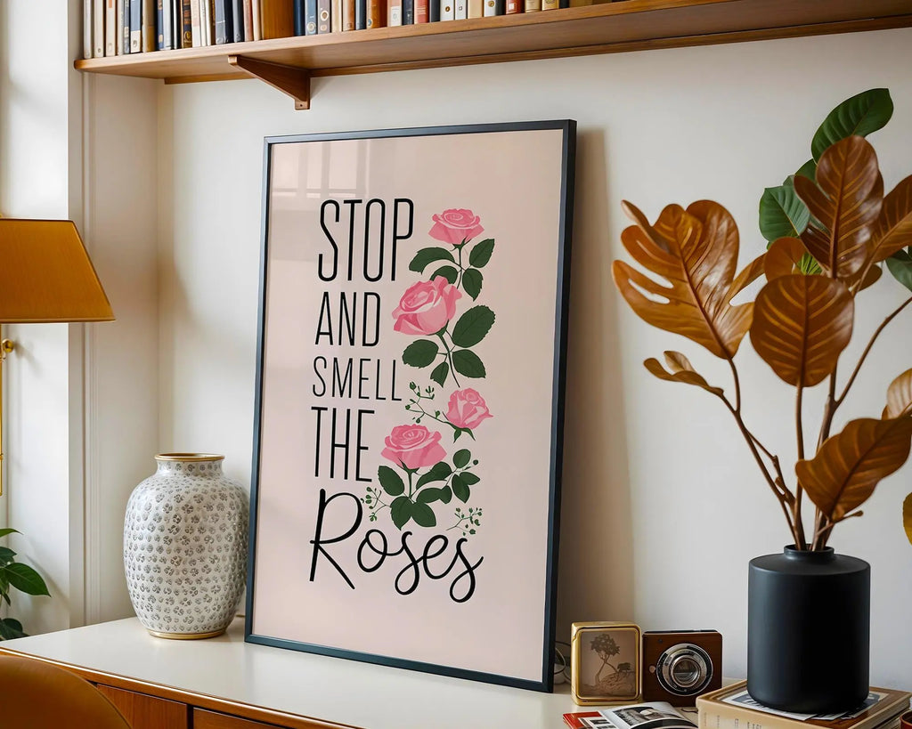 Positive Emotion | Stop and Smell the Roses Print | Floral Quote Wall Art | Mindfulness Home Decor wall art print, modern home decor, unframed artwork by Nomad & Nest