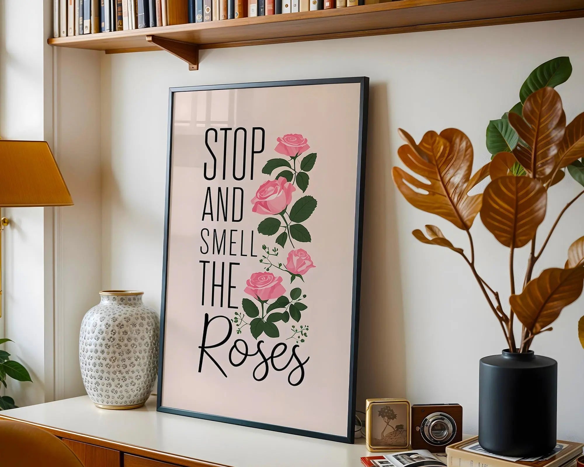 Positive Emotion | Stop and Smell the Roses Print | Floral Quote Wall Art | Mindfulness Home Decor wall art print, modern home decor, unframed artwork by Nomad & Nest