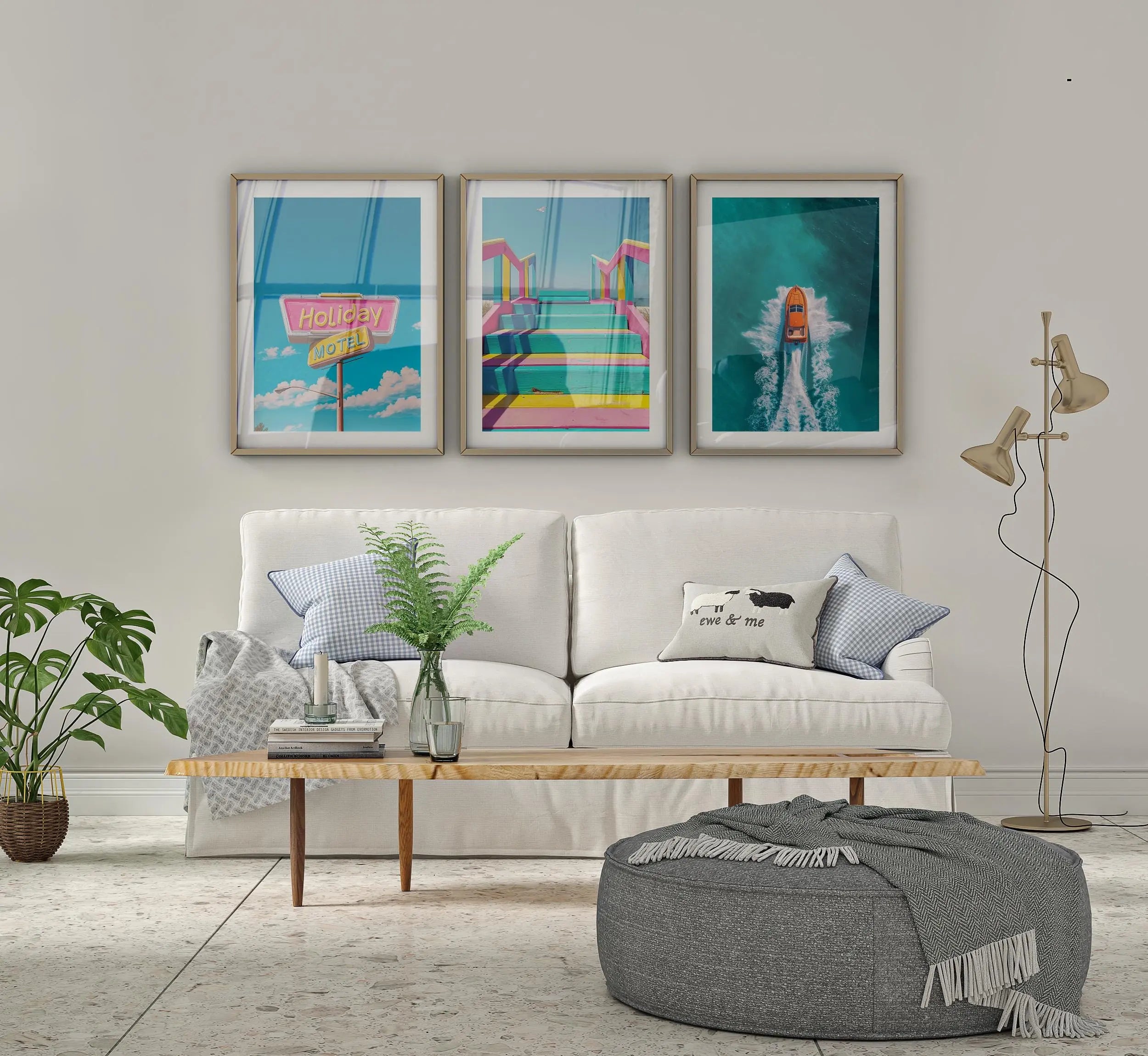 Colourful Prints | Retro Motel Wall Art Set | Vintage Summer Beach Prints Trio wall art print, modern home decor, unframed artwork by Nomad & Nest