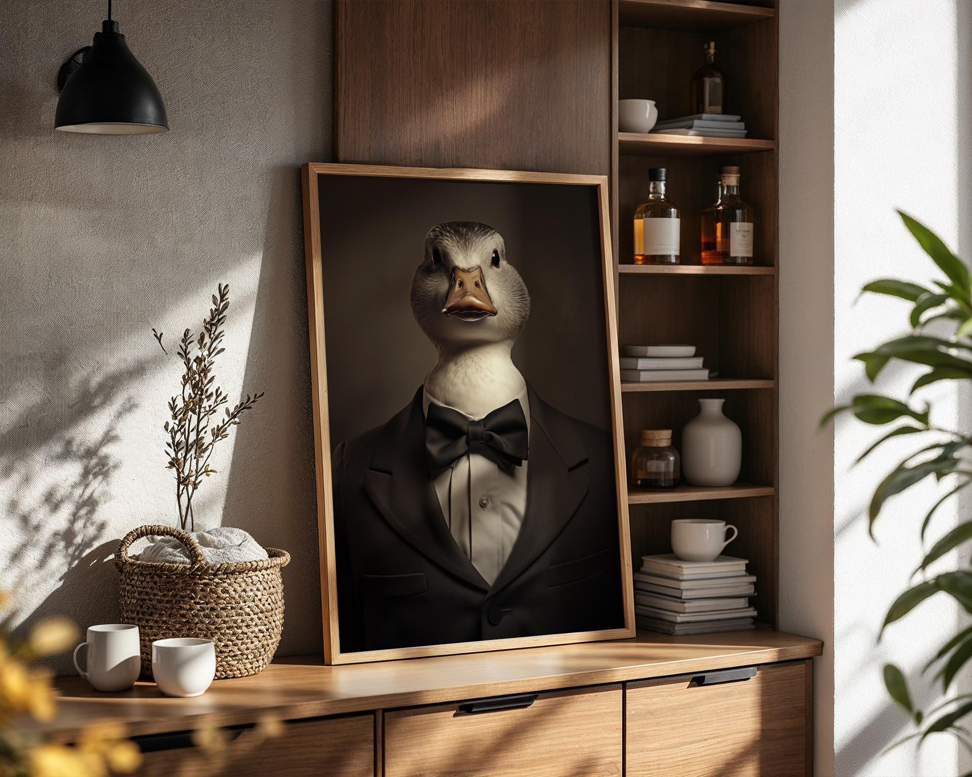 Duck in Tuxedo Art Print | Whimsical Animal Portrait wall art print, modern home decor, unframed artwork by Nomad & Nest