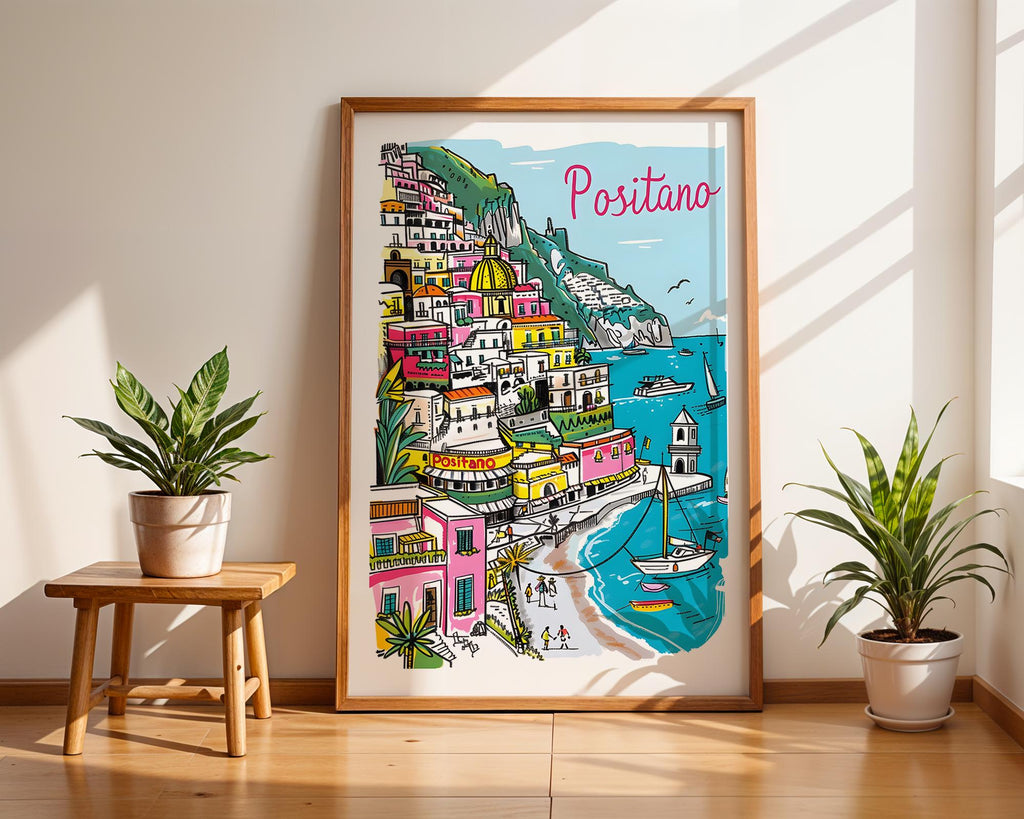 Positano Italy Print | Colorful Amalfi Coast Wall Art wall art print, modern home decor, unframed artwork by Nomad & Nest
