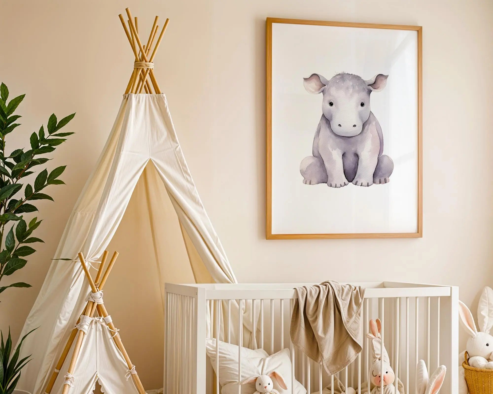 Playroom Ideas | Hippo Nursery Wall Art | Safari Animal Baby Illustration wall art print, modern home decor, unframed artwork by Nomad & Nest