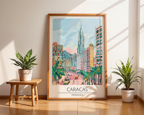 Caracas Venezuela Travel Poster | Retro City Skyline Wall Art wall art print, modern home decor, unframed artwork by Nomad & Nest