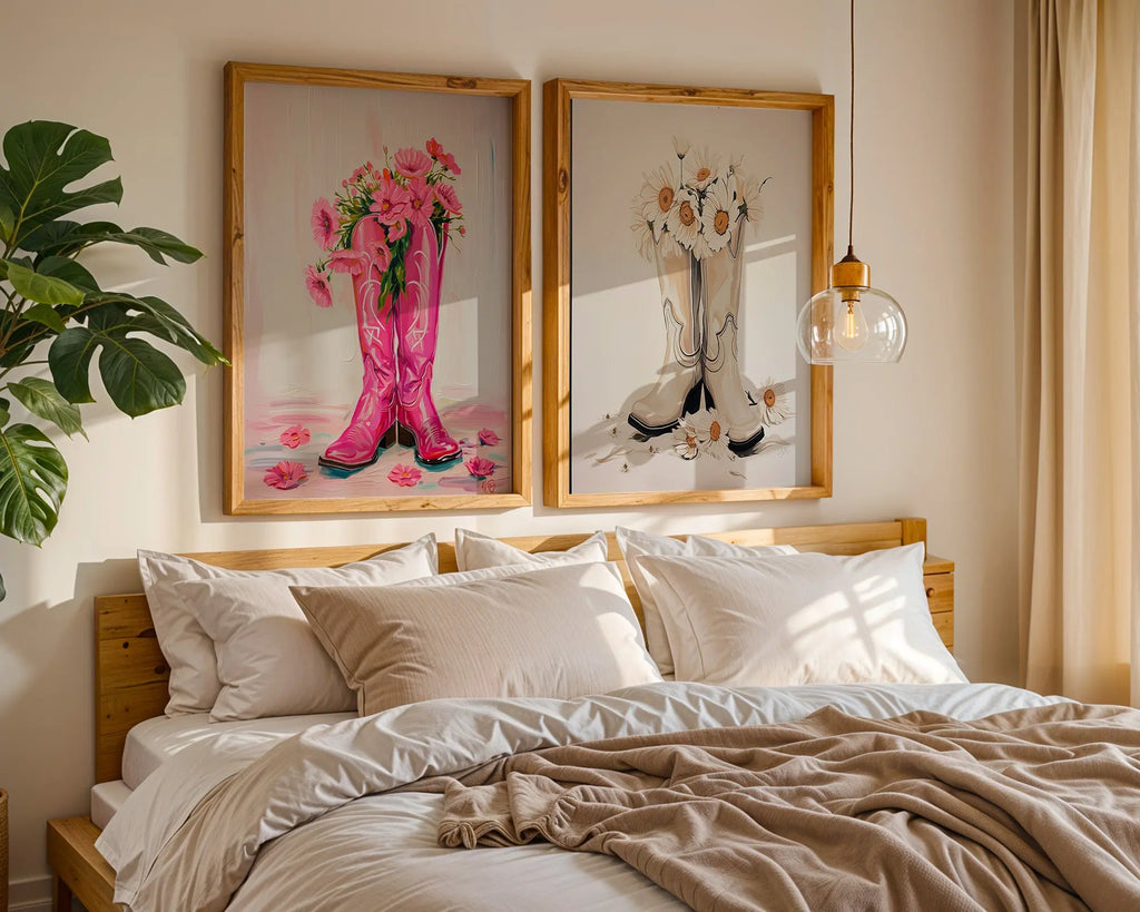Colourful Prints | Cowgirl Boots Floral Art Prints | Western Home Decor (Set of 2) wall art print, modern home decor, unframed artwork by Nomad & Nest