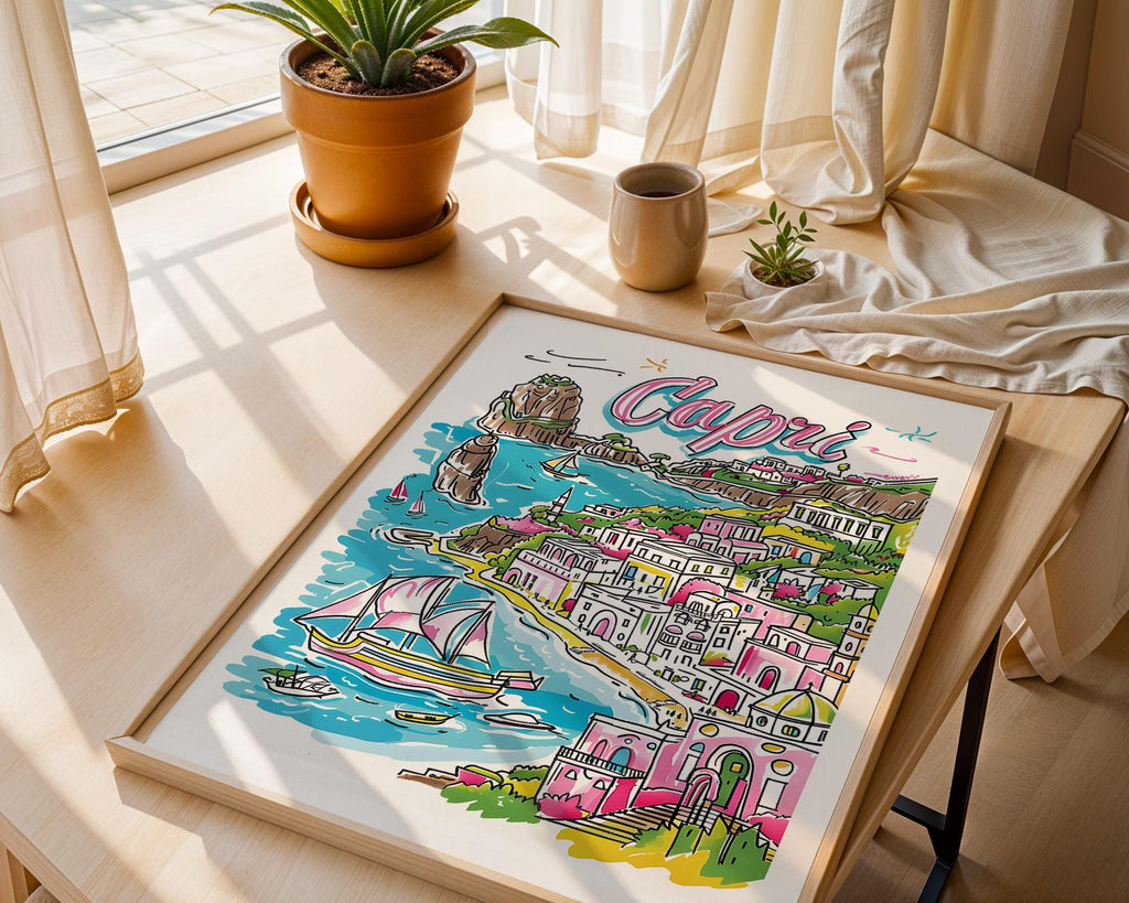 Capri Italy Travel Poster | Mediterranean Seaside Home Decor wall art print, modern home decor, unframed artwork by Nomad & Nest