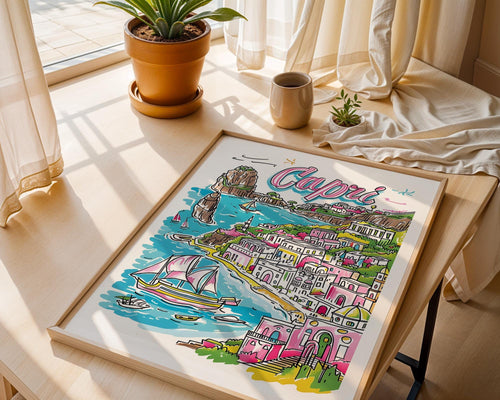Capri Italy Travel Poster | Mediterranean Seaside Home Decor wall art print, modern home decor, unframed artwork by Nomad & Nest