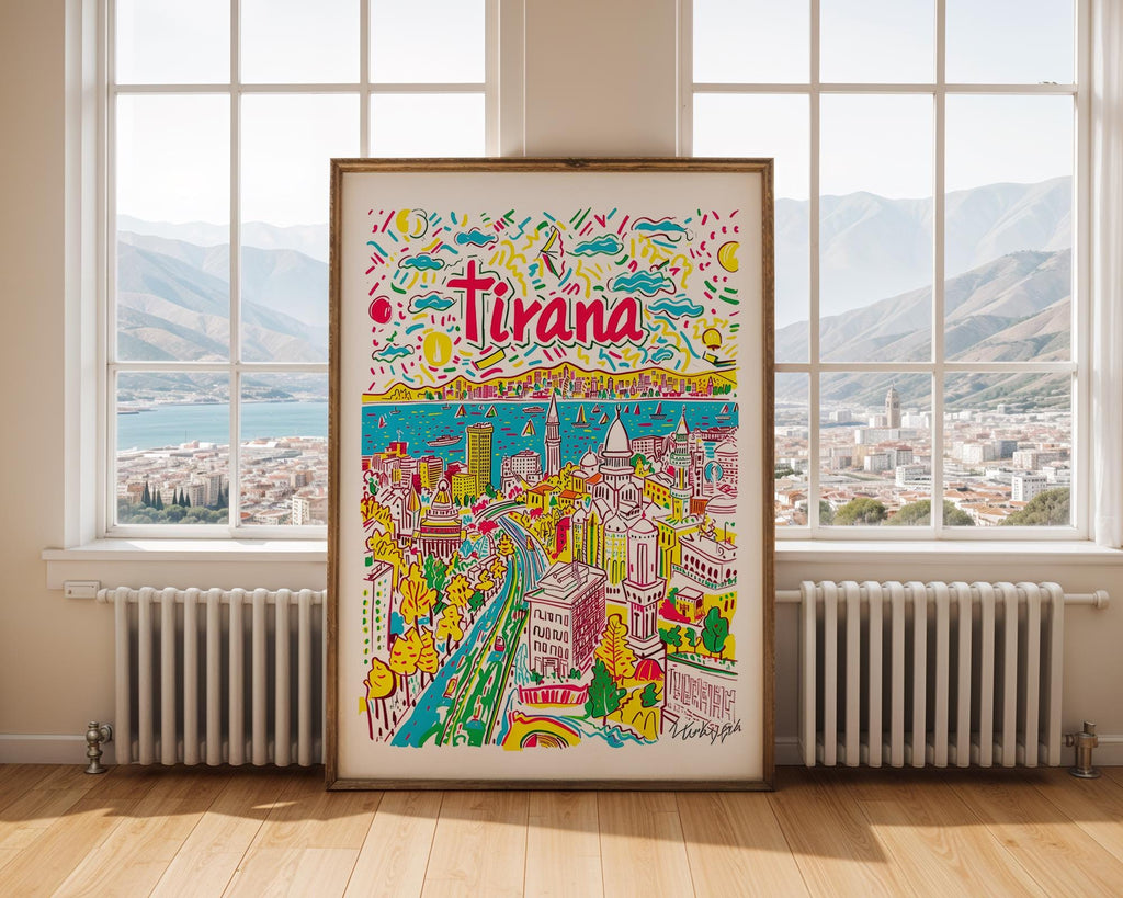 Tirana Albania Travel Poster | Colourful City Illustration Art wall art print, modern home decor, unframed artwork by Nomad & Nest