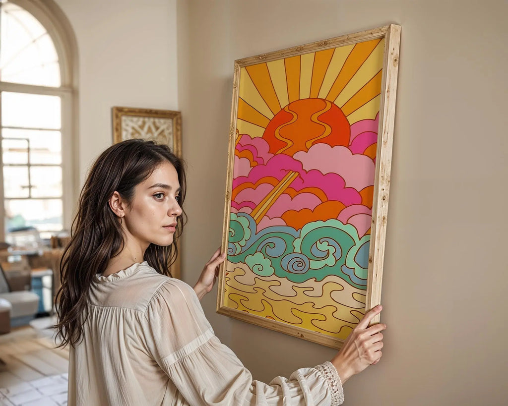Modern Pop Art | Psychedelic Sunset Ocean Print | 70s Retro wall art print, modern home decor, unframed artwork by Nomad & Nest