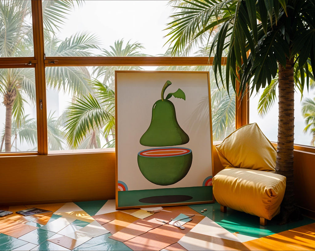 Pop Art Pear Print | Retro Green Fruit, Modern Kitchen Decor wall art print, modern home decor, unframed artwork by Nomad & Nest