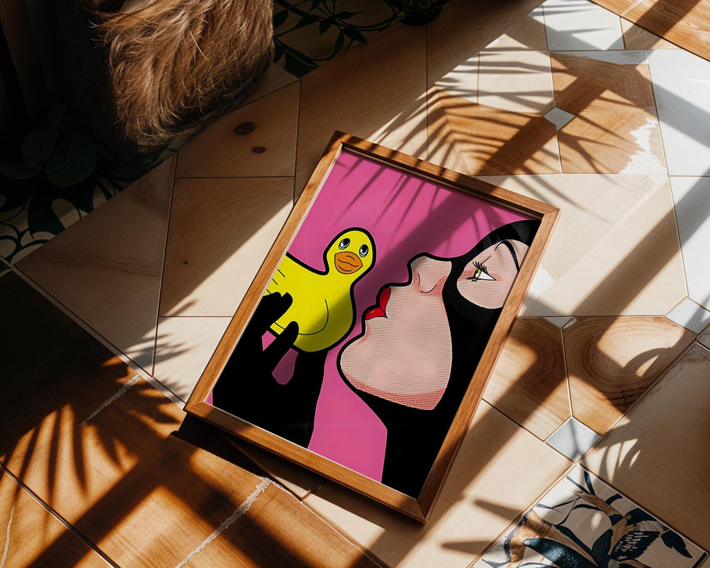 Modern Pop Art | Woman with Rubber Duck Print | Retro Comic Style wall art print, modern home decor, unframed artwork by Nomad & Nest