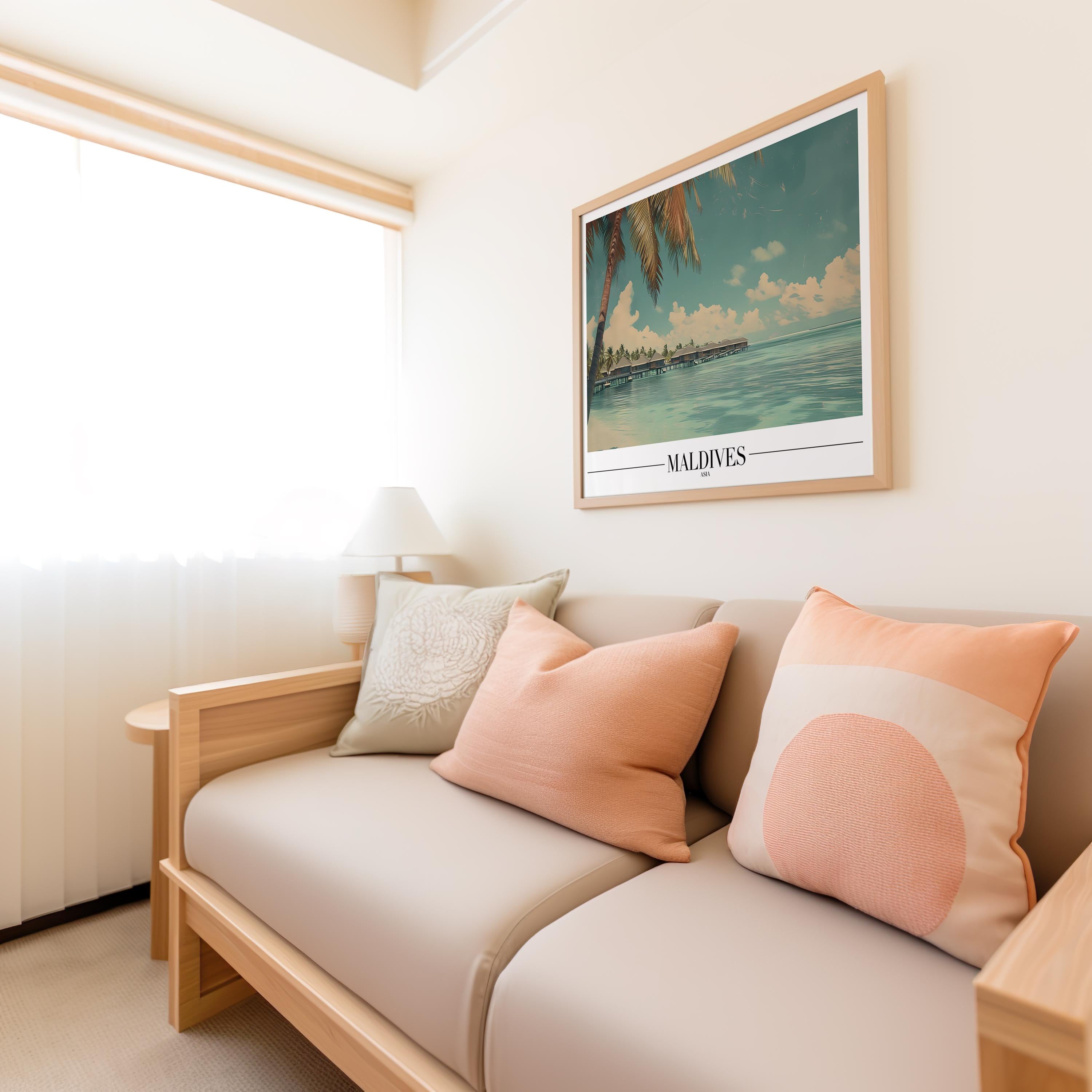Maldives Paradise Print | Tropical Palm Tree Beach Poster wall art print, modern home decor, unframed artwork by Nomad & Nest