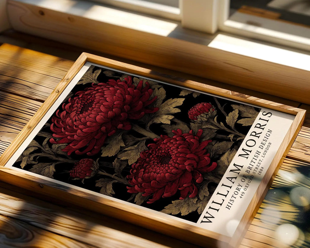 William Morris Print Red Chrysanthemum Art  • Vintage Botanical Poster wall art print, modern home decor, unframed artwork by Nomad & Nest