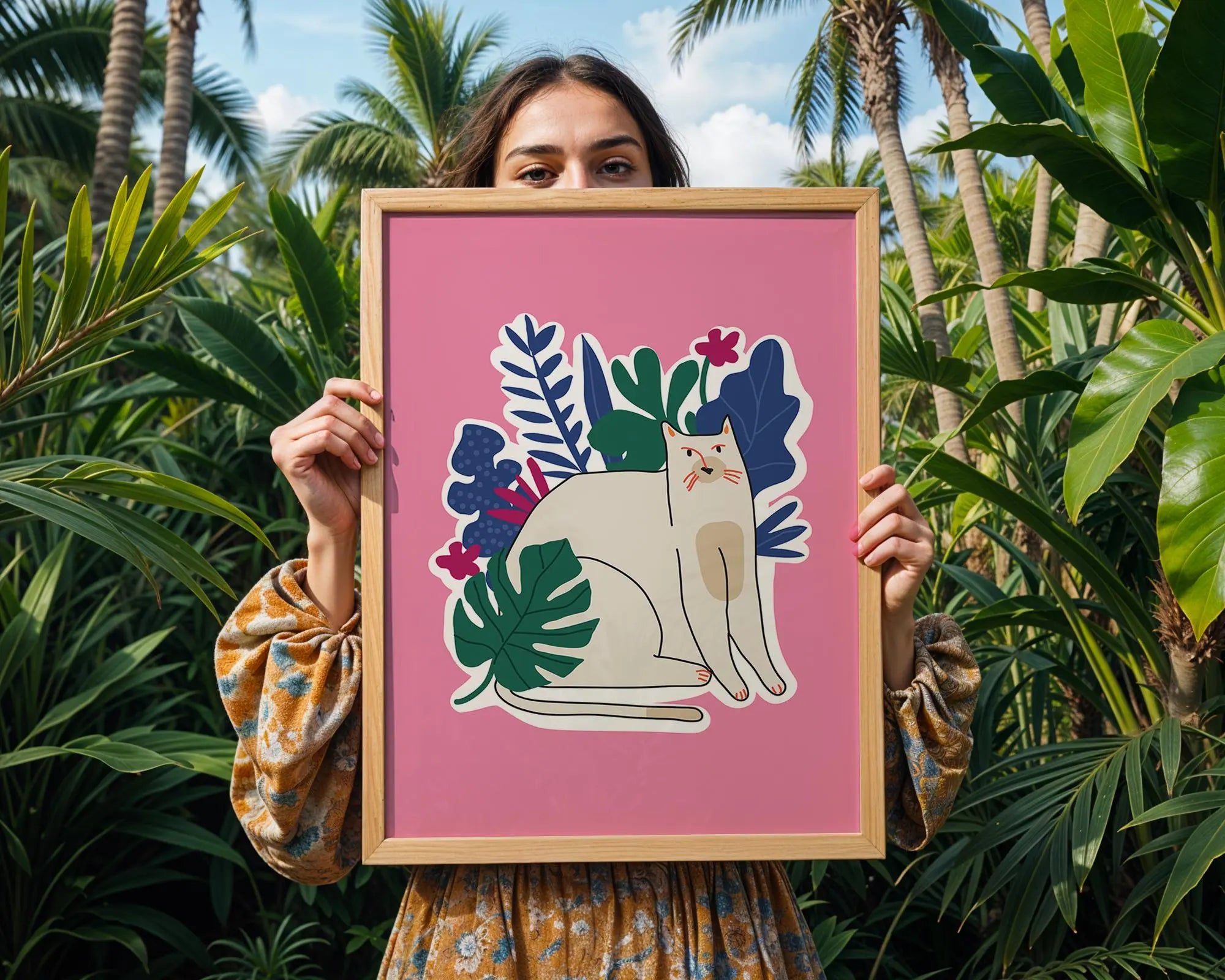 Cat Botanical Print | Whimsical Animal Wall Art wall art print, modern home decor, unframed artwork by Nomad & Nest