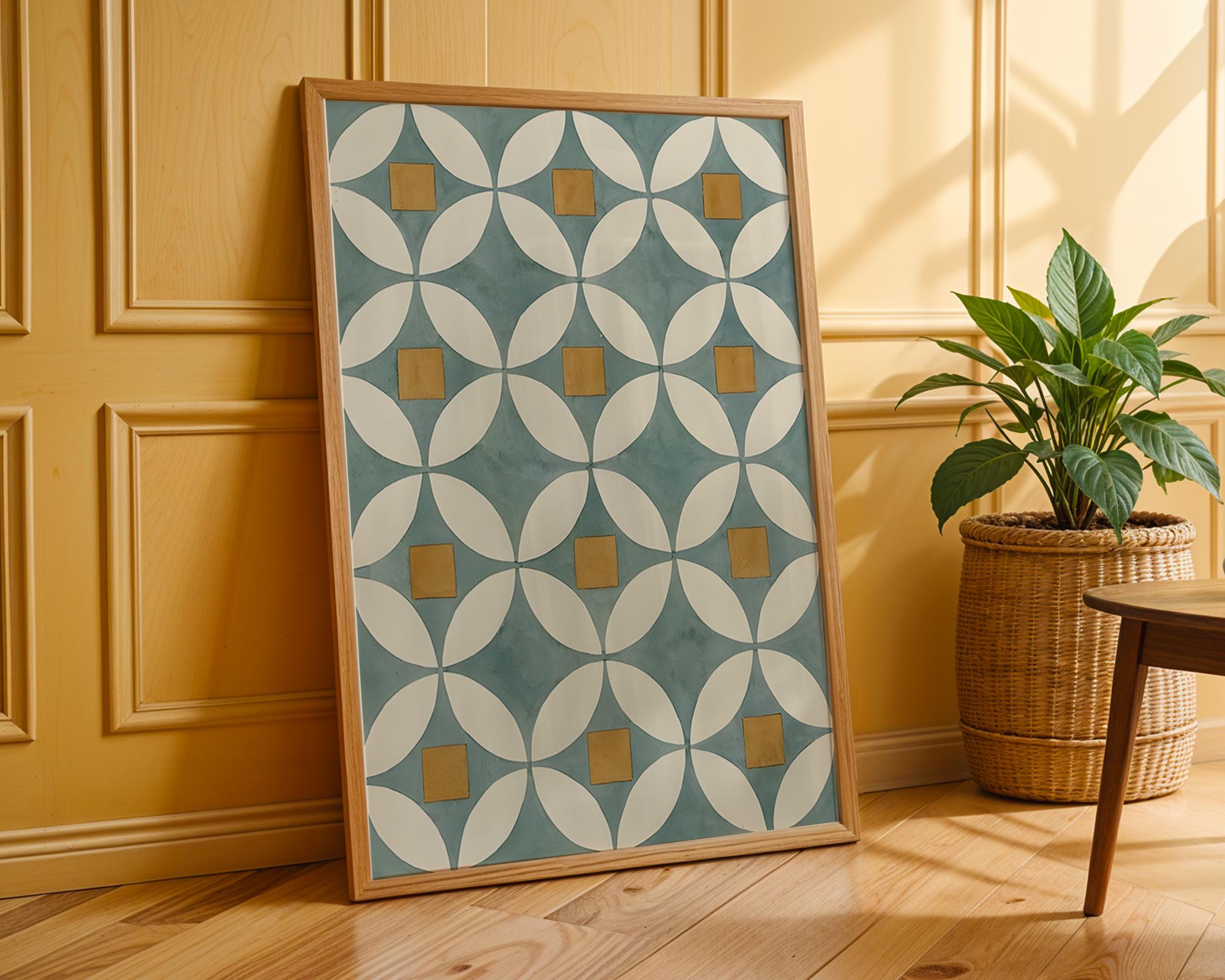 Midcentury Geometric Art Print | Blue, Gold, and White Poster wall art print, modern home decor, unframed artwork by Nomad & Nest