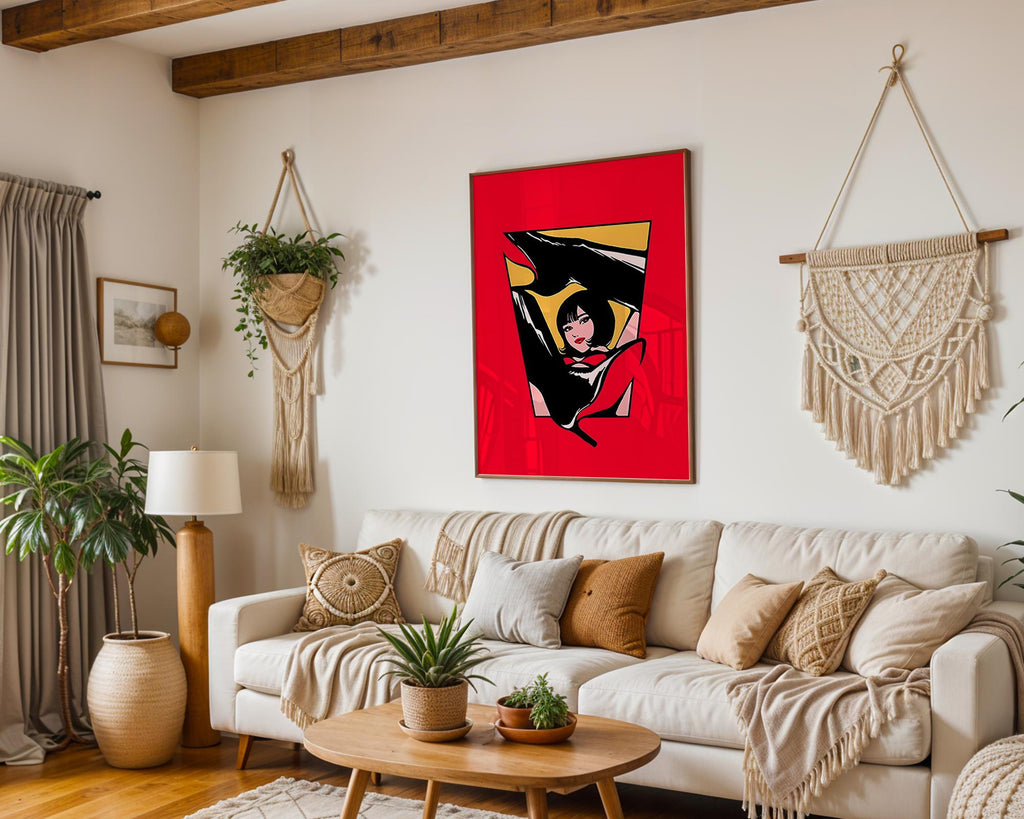Modern Pop Art | Red  Woman Print | Retro Pin-Up Girl Illustration wall art print, modern home decor, unframed artwork by Nomad & Nest