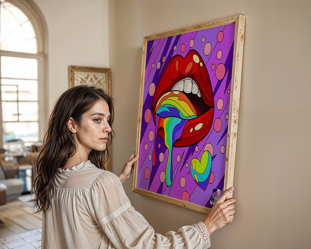 Modern Pop Art | Lips Rainbow Tongue Print | LGBTQ Graffiti wall art print, modern home decor, unframed artwork by Nomad & Nest
