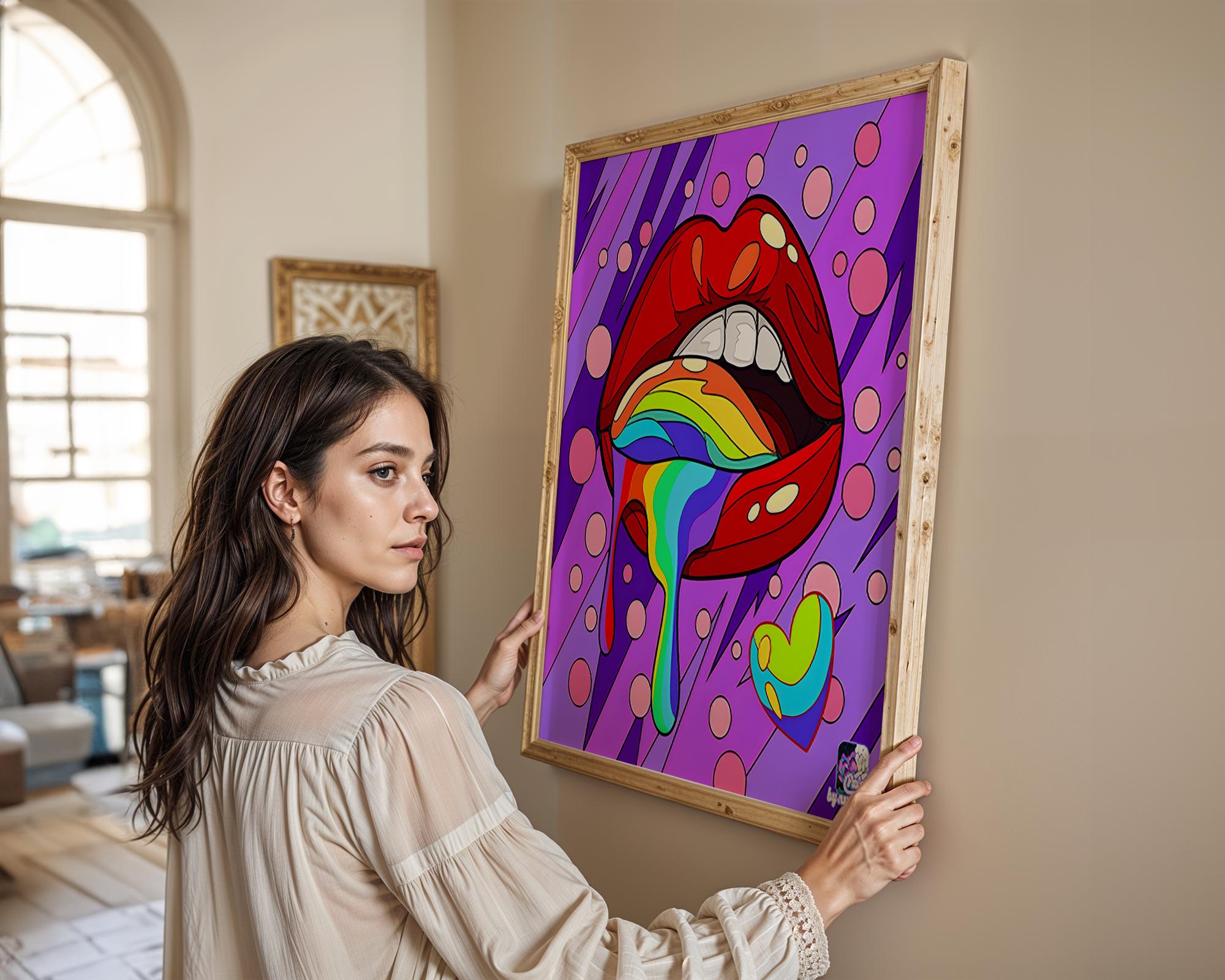 Modern Pop Art | Lips Rainbow Tongue Print | LGBTQ Graffiti wall art print, modern home decor, unframed artwork by Nomad & Nest