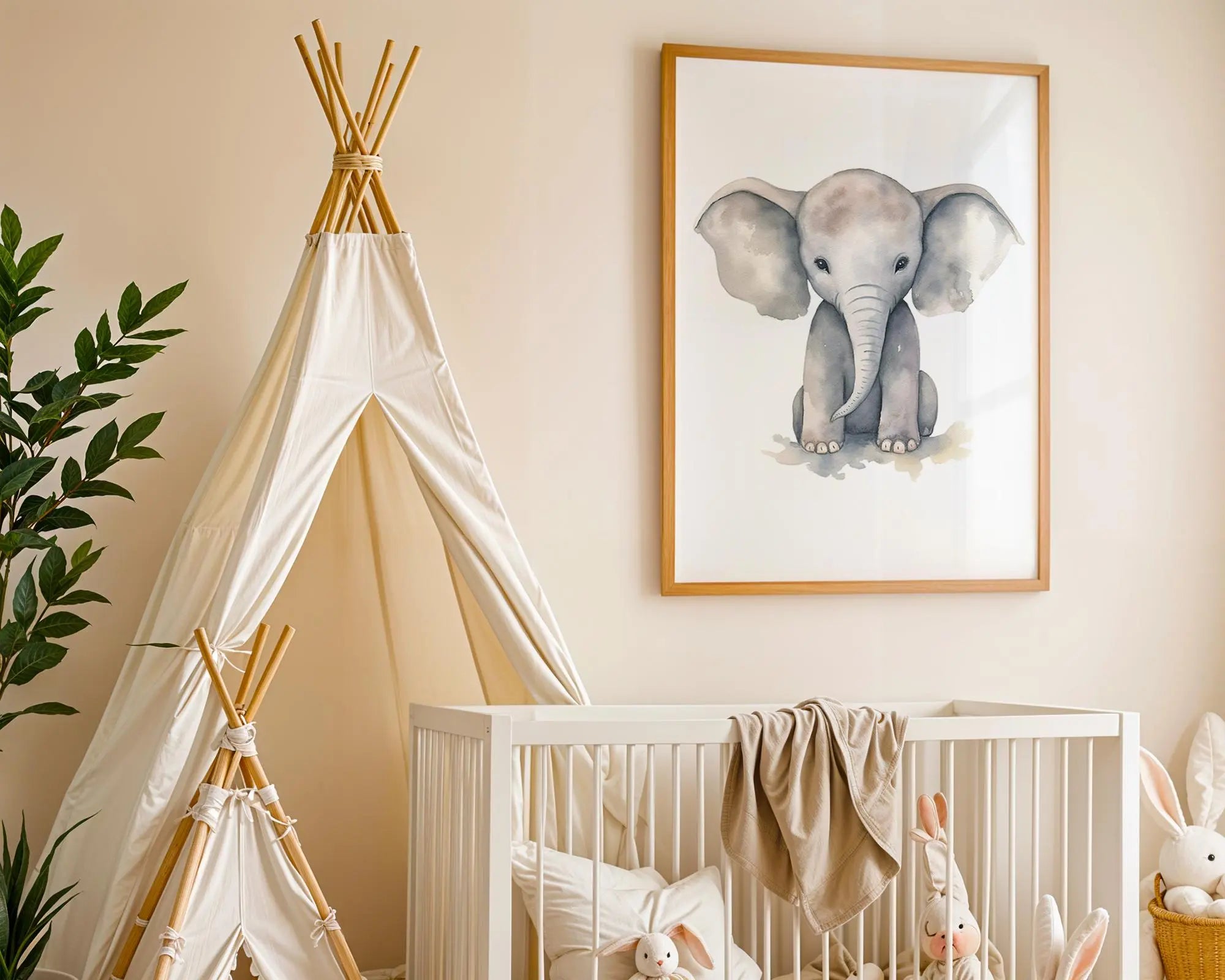 Playroom Ideas | Elephant Nursery Wall Art | Neutral Safari Baby Decor wall art print, modern home decor, unframed artwork by Nomad & Nest