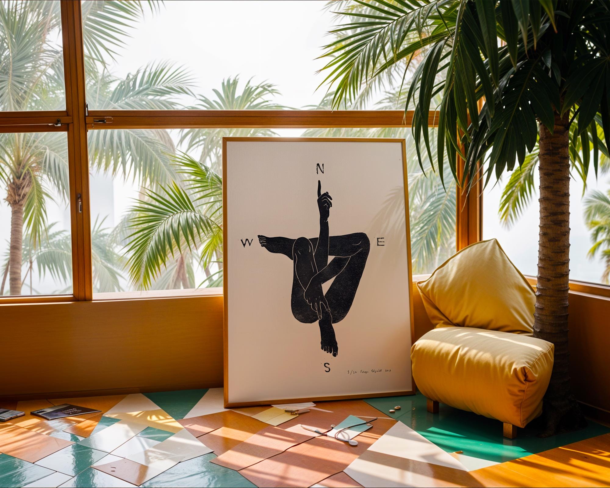 Minimalist Compass Nude Art Print | Abstract Figure Line Poster wall art print, modern home decor, unframed artwork by Nomad & Nest