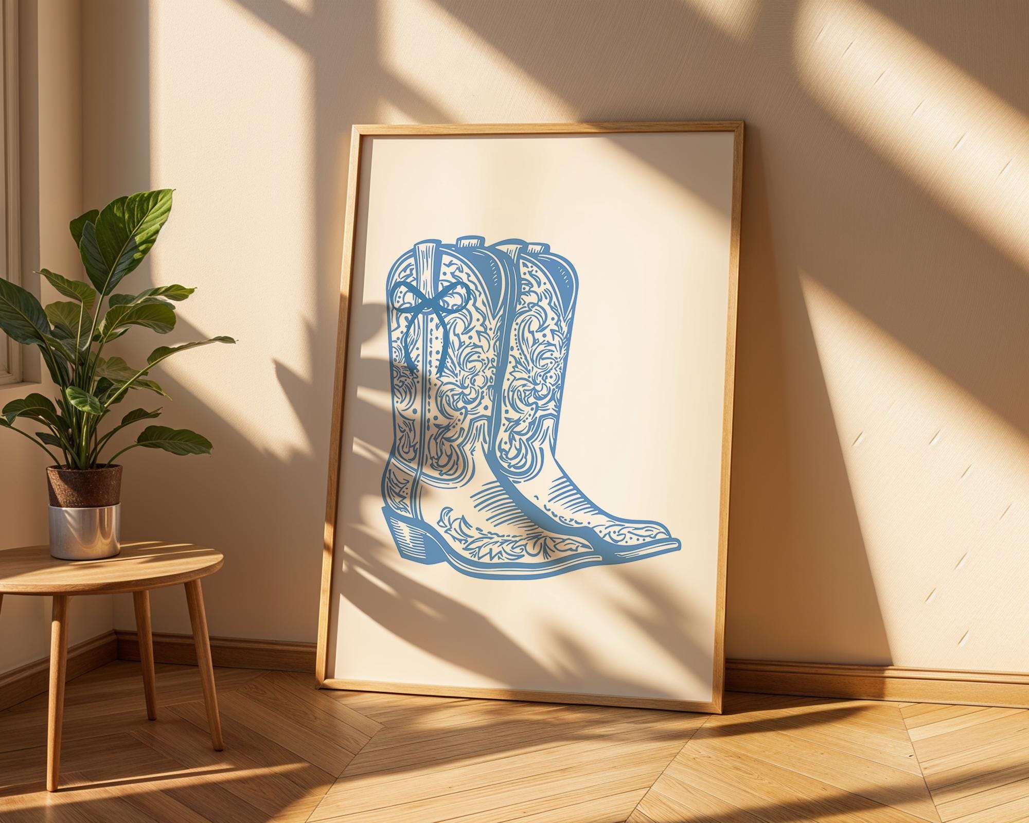Blue Tooled Cowboy Boots Print | Elegant Western Wall Art wall art print, modern home decor, unframed artwork by Nomad & Nest