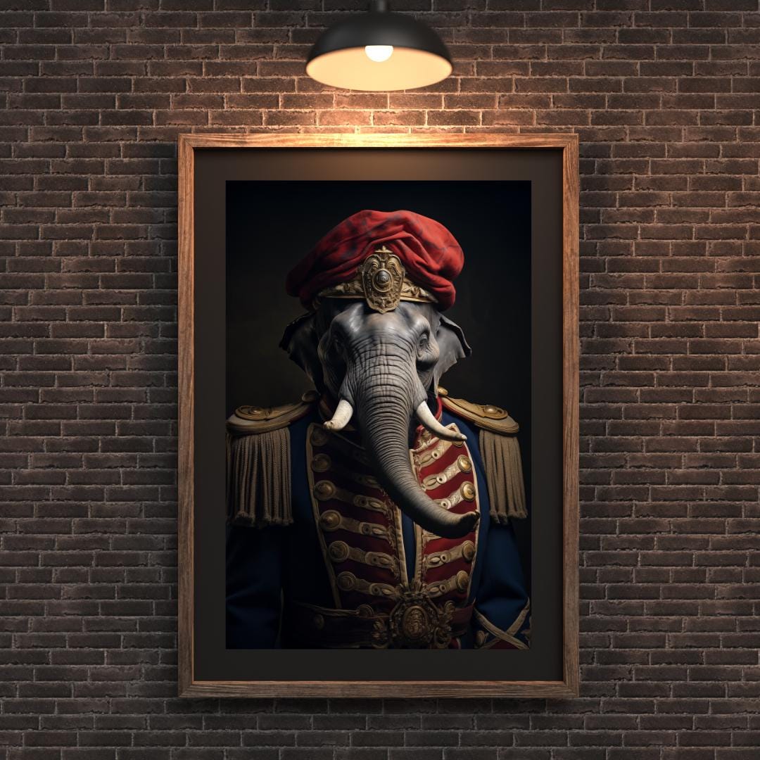 Regal Elephant Art Print | 18th Century Military Portrait wall art print, modern home decor, unframed artwork by Nomad & Nest