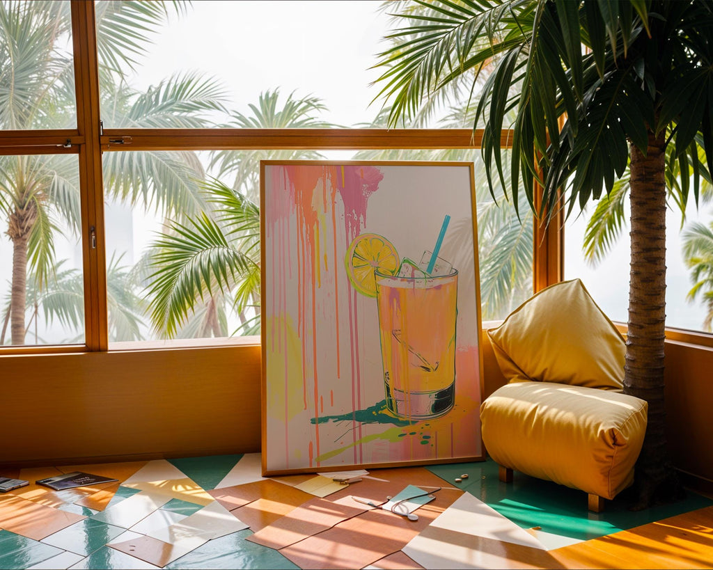 Colourful Prints | Neon Citrus Cocktail Print | Summer Drink Pop Art wall art print, modern home decor, unframed artwork by Nomad & Nest