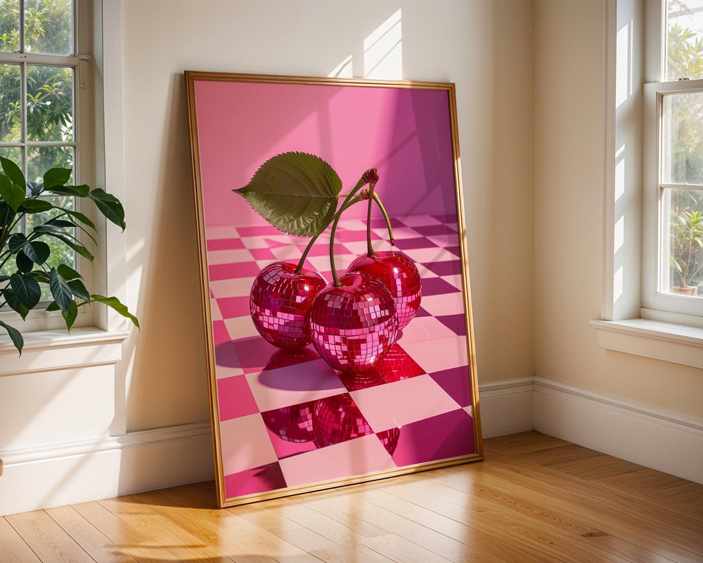 Colourful Prints | Disco Cherries Pop Art Print | Retro Kitchen Wall Decor wall art print, modern home decor, unframed artwork by Nomad & Nest