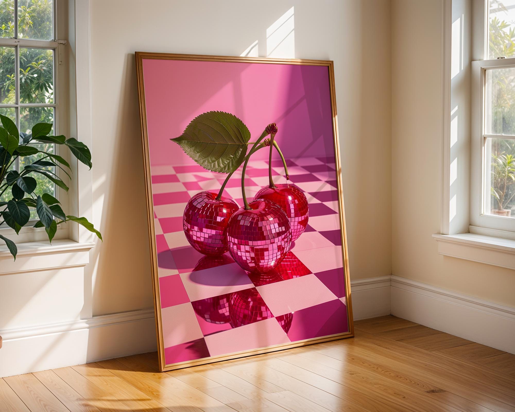 Colourful Prints | Disco Cherries Pop Art Print | Retro Kitchen Wall Decor wall art print, modern home decor, unframed artwork by Nomad & Nest