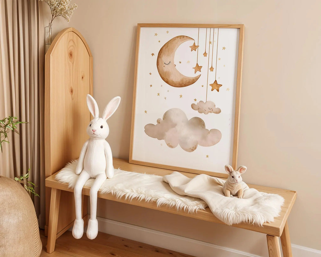 Playroom Ideas | Moon And Stars Nursery Wall Art | Boho Night Sky Print wall art print, modern home decor, unframed artwork by Nomad & Nest