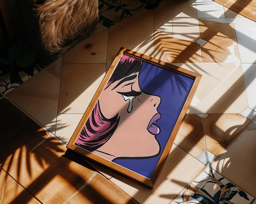 Modern Pop Art | Crying Girl  Print | Retro Comic Book Style Illustration wall art print, modern home decor, unframed artwork by Nomad & Nest