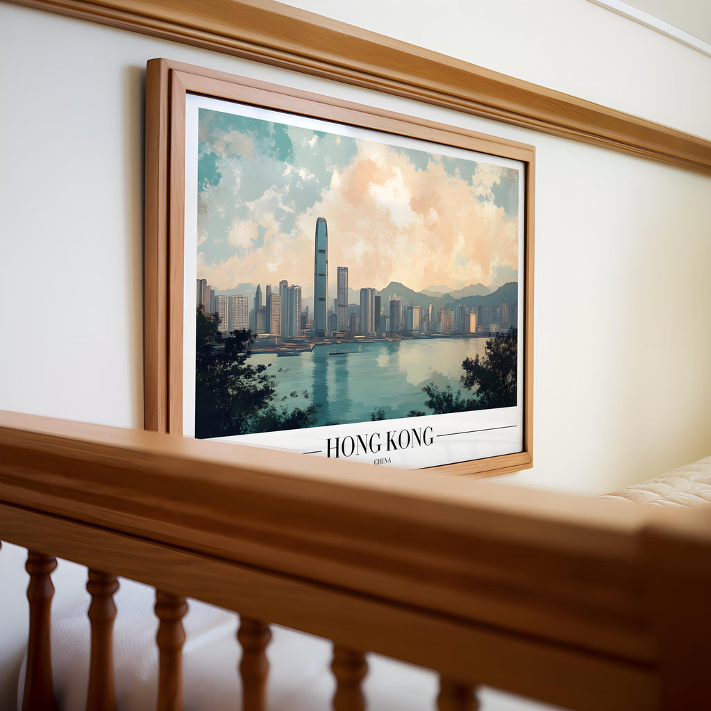 Hong Kong Skyline Print | Victoria Harbour Travel Poster wall art print, modern home decor, unframed artwork by Nomad & Nest