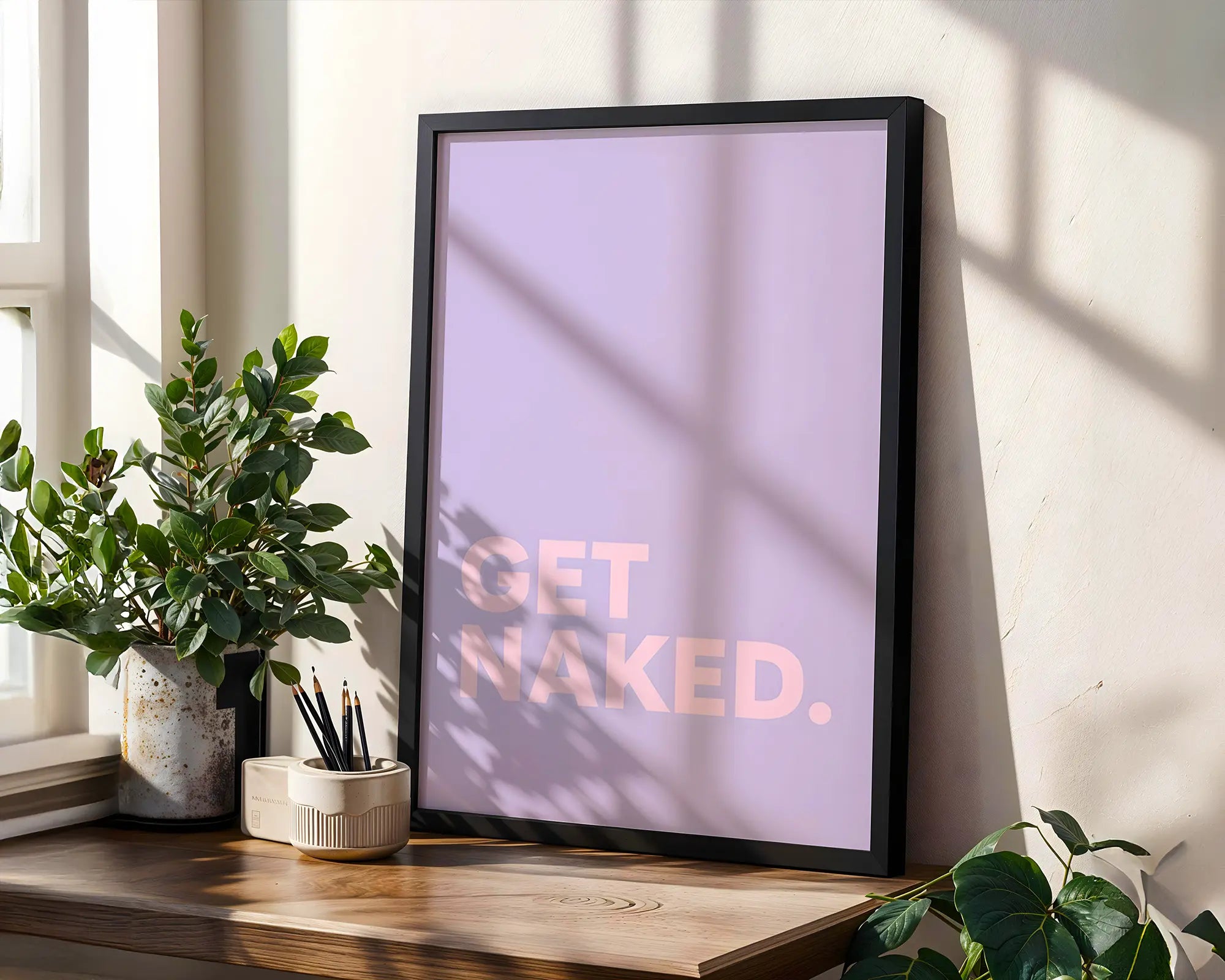 Positive Emotion | Get Naked Wall Art | Bold Modern Typography | Playful Bathroom Decor | Minimal Statement Poster wall art print, modern home decor, unframed artwork by Nomad & Nest