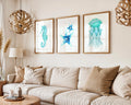 Colourful Prints | Watercolour Sea Creatures Print Set | Coastal Bathroom Decor (Set of 3) wall art print, modern home decor, unframed artwork by Nomad & Nest