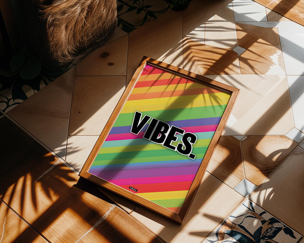 Modern Pop Art | Rainbow Stripe 'VIBES'  Print | Bold  Typography wall art print, modern home decor, unframed artwork by Nomad & Nest