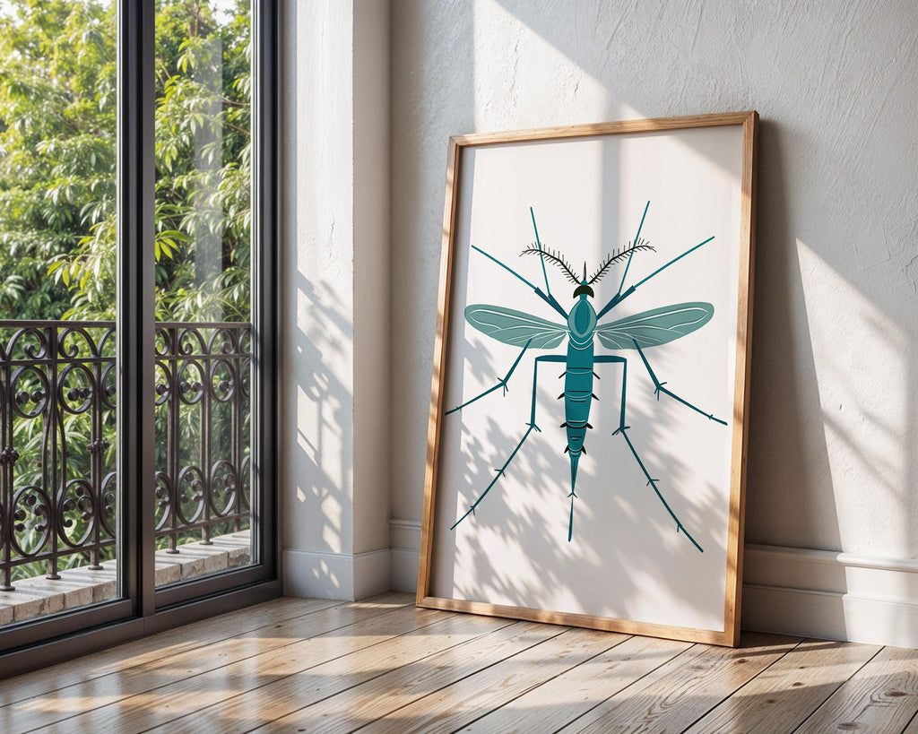 Teal Mosquito Print, Modern Insect Illustration, Science Office Decor wall art print, modern home decor, unframed artwork by Nomad & Nest