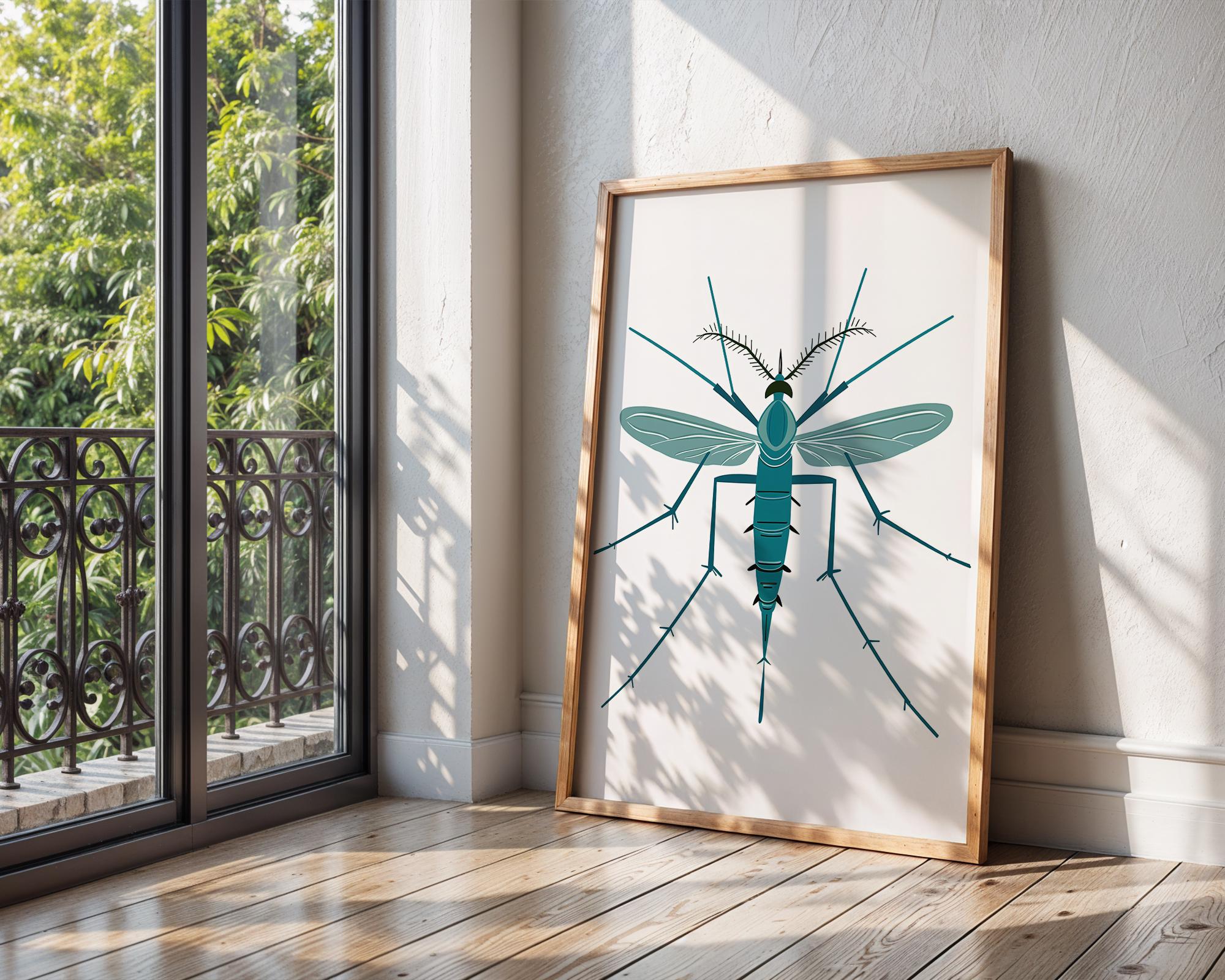 Teal Mosquito Print, Modern Insect Illustration, Science Office Decor wall art print, modern home decor, unframed artwork by Nomad & Nest