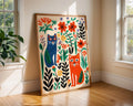 Colorful Cats in Garden Art Print | Scandinavian Folk Illustration wall art print, modern home decor, unframed artwork by Nomad & Nest