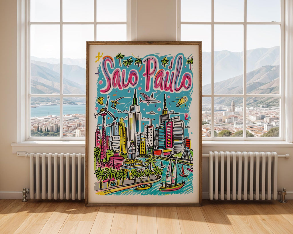 São Paulo Brazil Poster | Colorful Hand-Drawn Cityscape Art Print wall art print, modern home decor, unframed artwork by Nomad & Nest