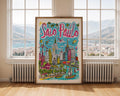 São Paulo Brazil Poster | Colorful Hand-Drawn Cityscape Art Print wall art print, modern home decor, unframed artwork by Nomad & Nest