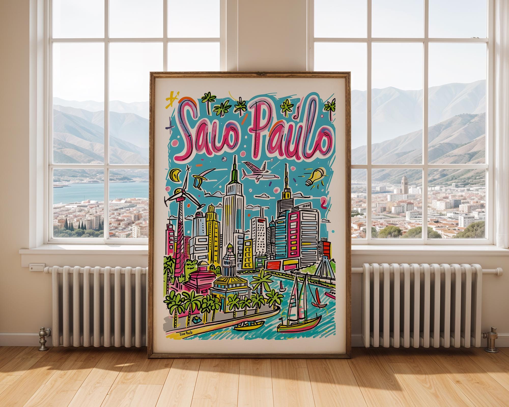 São Paulo Brazil Poster | Colorful Hand-Drawn Cityscape Art Print wall art print, modern home decor, unframed artwork by Nomad & Nest