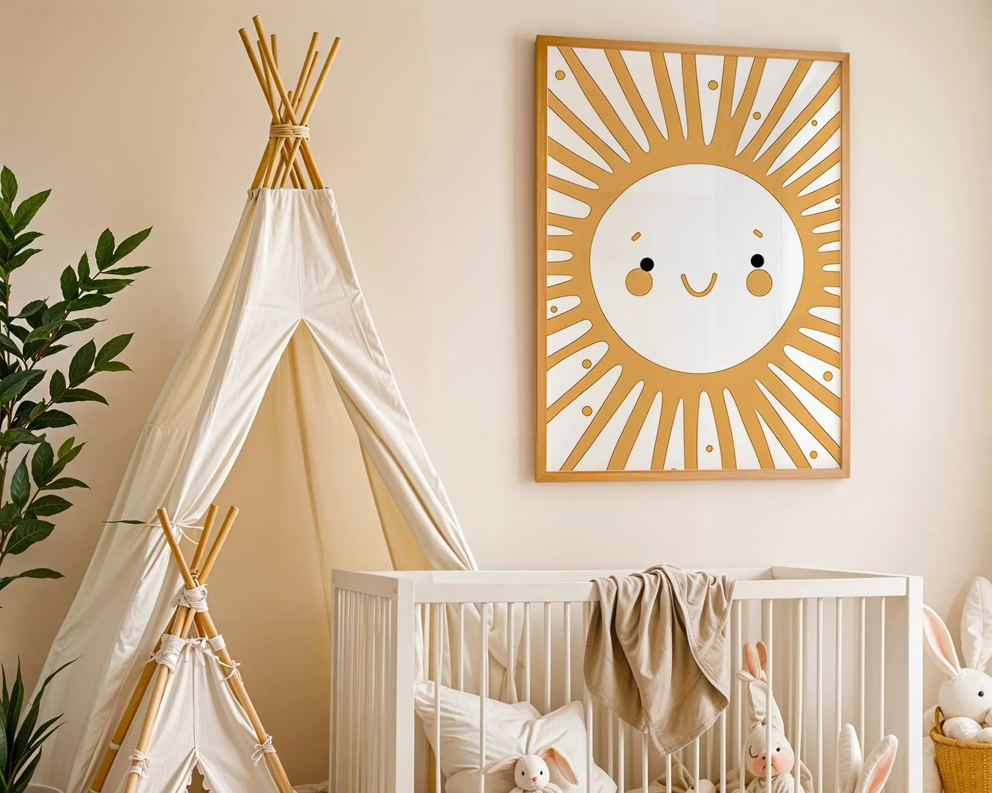 Playroom Ideas | Boho Sun Face Nursery Wall Art | Modern Celestial Baby Print wall art print, modern home decor, unframed artwork by Nomad & Nest