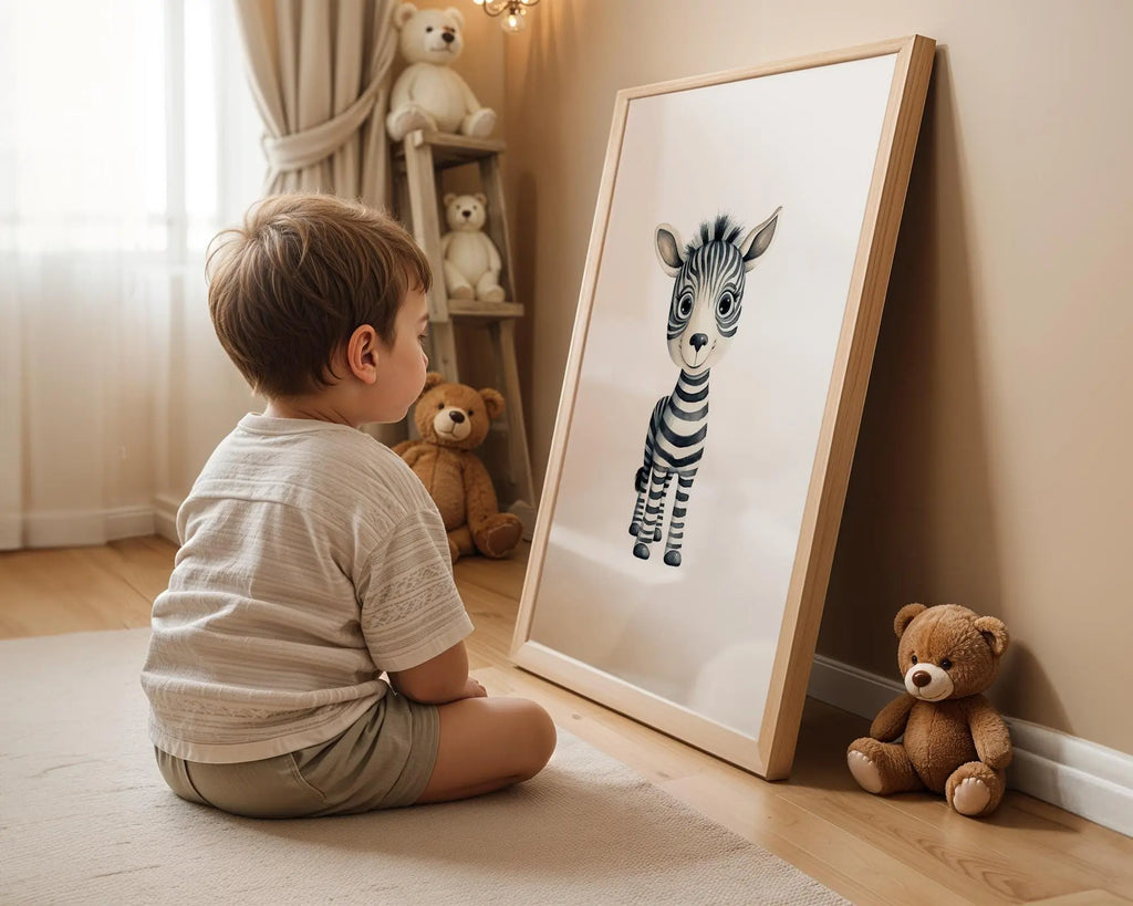 Playroom Ideas | Zebra Nursery Wall Art | Safari Animal Baby Illustration wall art print, modern home decor, unframed artwork by Nomad & Nest