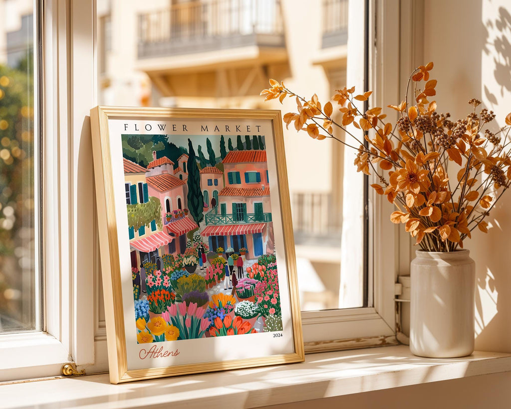 Athens Flower Market Poster | Vintage Greek Travel Print wall art print, modern home decor, unframed artwork by Nomad & Nest
